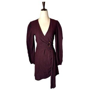 The Fifth Label Dress Women XS Plum Long V Neck Linen‎ Blend Tide Dress NWT